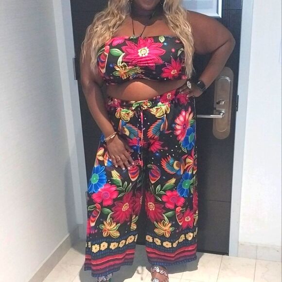 Beautiful floral print two piece Halter neck pant set sz 4x - Picture 4 of 4